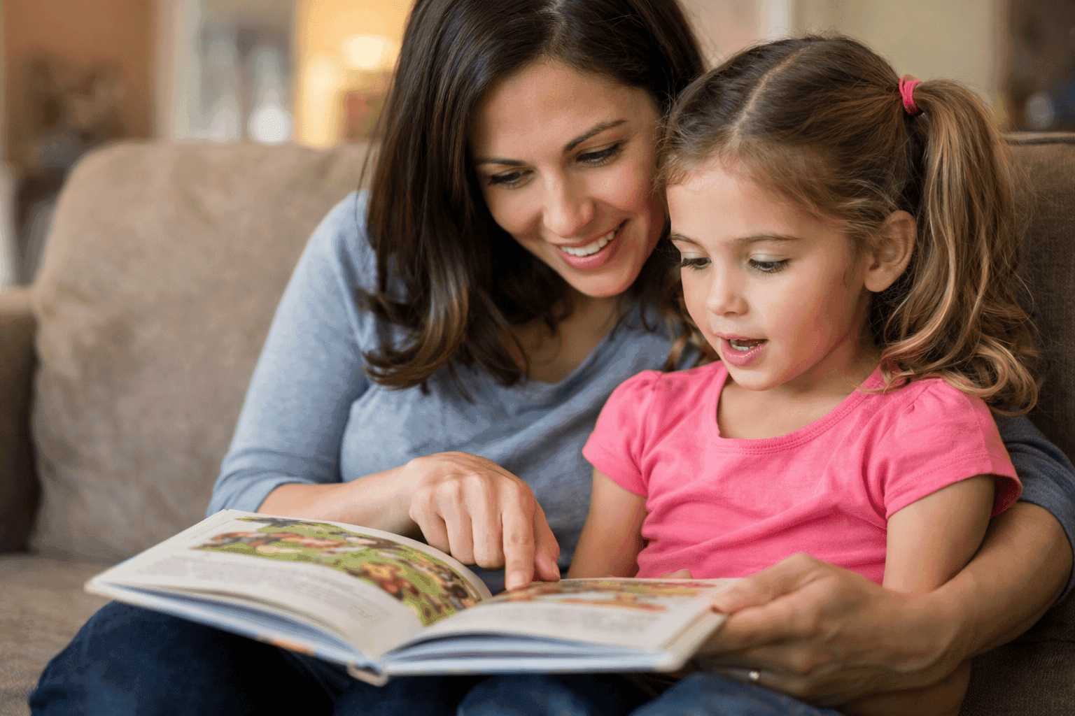Parent and child reading together - showing family connection and learning